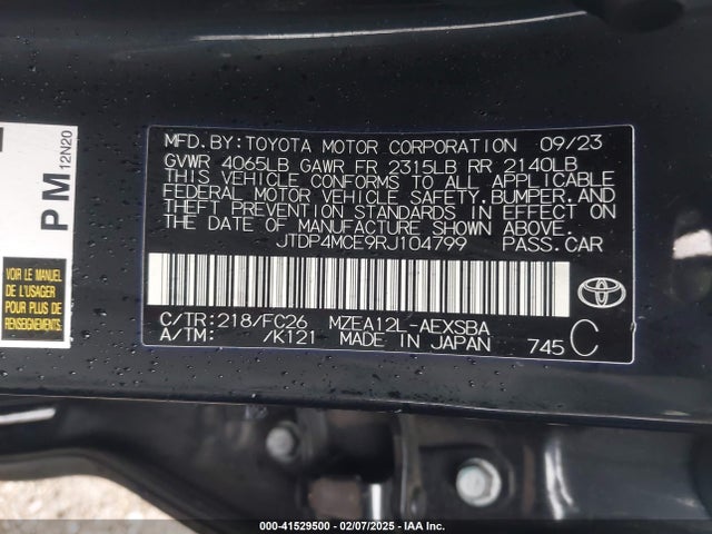 JTDP4MCE9RJ104799 Toyota COROLLA SE