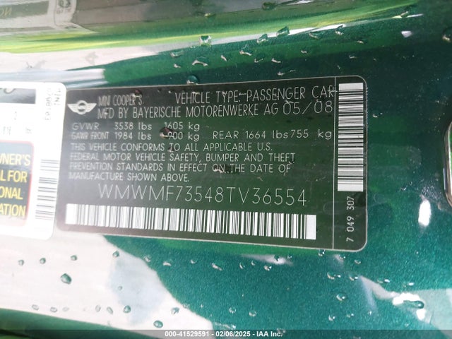 2008 MINI COOPER S WMWMF73548TV36554 Photo 8