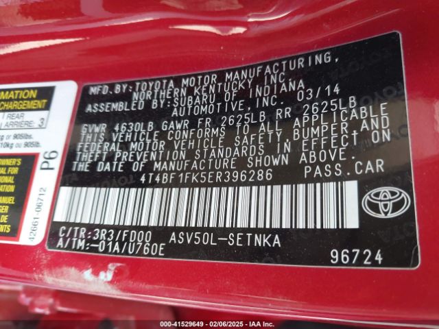 4T4BF1FK5ER396286 Toyota CAMRY LE