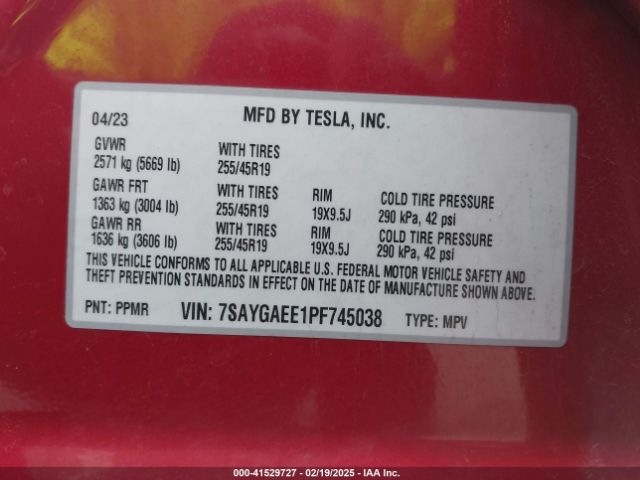 7SAYGAEE1PF745038 Tesla Model Y Awd/long Range Dual Motor All-wheel Drive