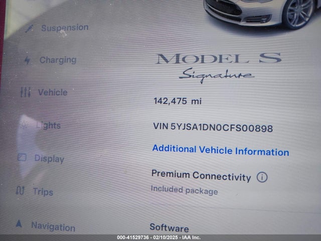 2012 TESLA MODEL S 5YJSA1DN0CFS00898 Photo 6