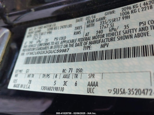 Ford ESCAPE SE 2016 1FMCU0GX3GUC59987 Image 9
