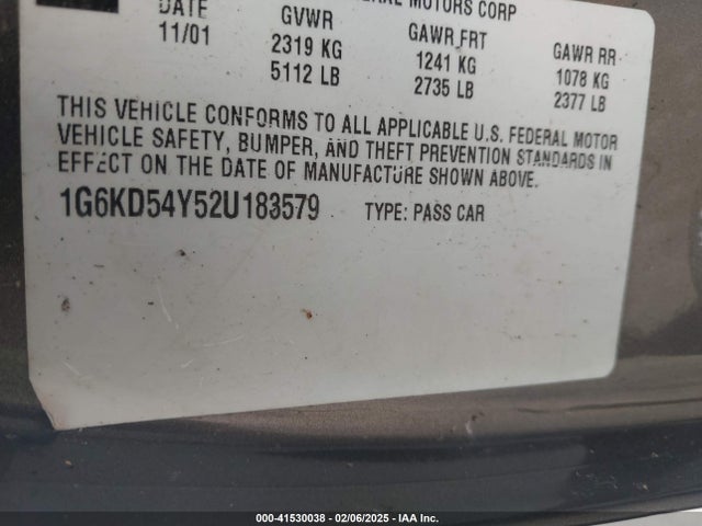 2002 CADILLAC DEVILLE 1G6KD54Y52U183579 Photo 8