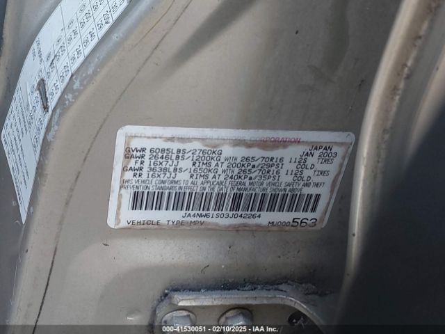 2003 MITSUBISHI MONTERO JA4NW61S03J042264 Photo 8