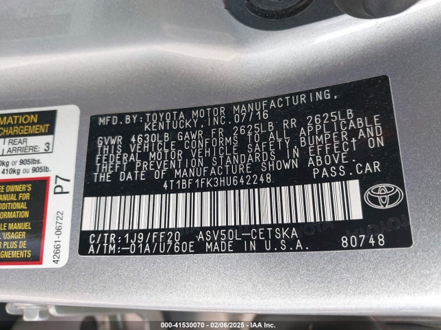 Toyota CAMRY SE 2017 4T1BF1FK3HU642248 Image 9