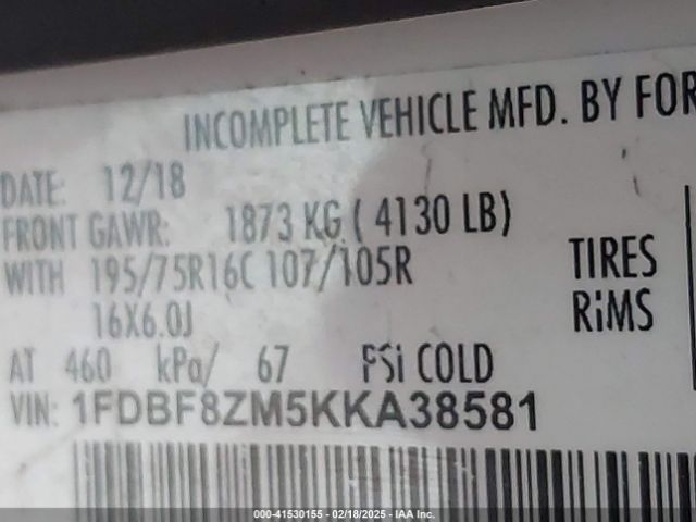 1FDBF8ZM5KKA38581 Ford Transit-350 Cab