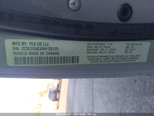 2C3CDZAGXNH125175 Dodge Challenger Sxt