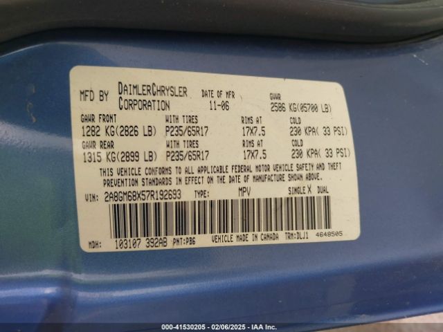 2007 CHRYSLER PACIFICA 2A8GM68X57R192693 Photo 8