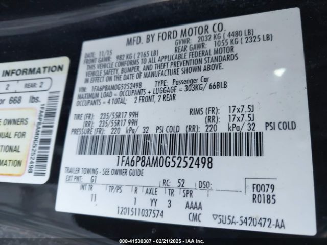 1FA6P8AM0G5252498 Ford Mustang V6