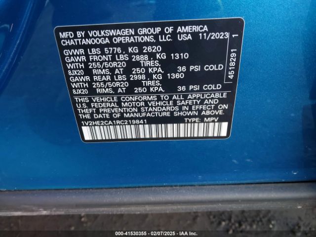 1V2HE2CA1RC219841 Volkswagen Atlas Cross Sport 2.0t Se W/technology