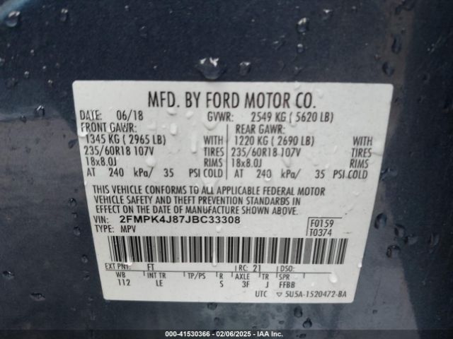 2FMPK4J87JBC33308 Ford EDGE SEL