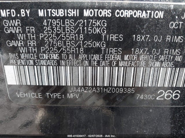 Mitsubishi Outlander Es 2017 JA4AZ2A31HZ009385 Image 9