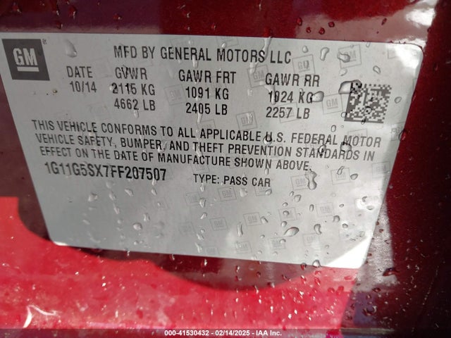 Chevrolet Malibu 2lz 2015 1G11G5SX7FF207507 Image 9