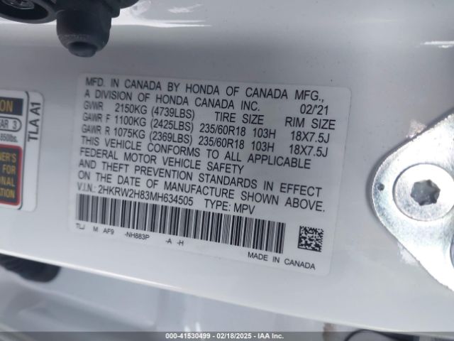 2HKRW2H83MH634505 Honda Cr-v Awd Ex-l