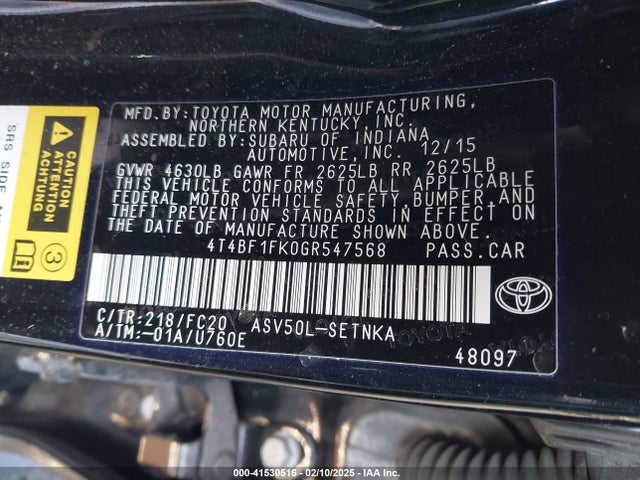 Toyota CAMRY LE 2016 4T4BF1FK0GR547568 Image 9