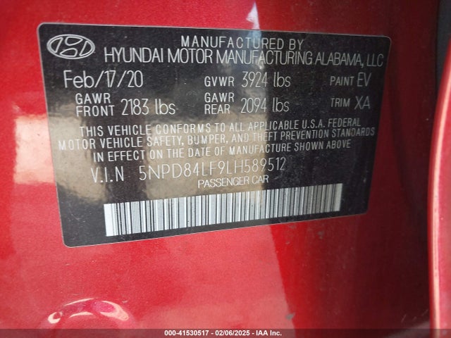 5NPD84LF9LH589512 Hyundai ELANTRA SEL