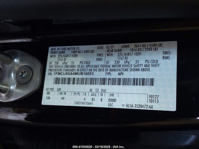 1FMCU9G64MUB16053 Ford ESCAPE SE