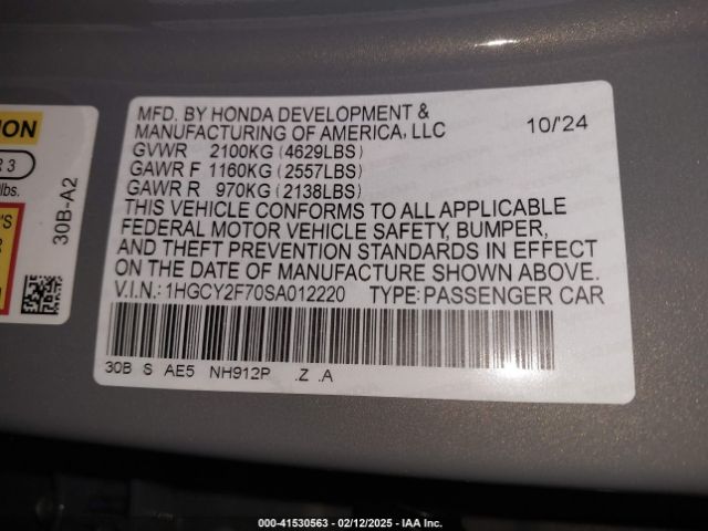1HGCY2F70SA012220 Honda Accord Hybrid Sport-l