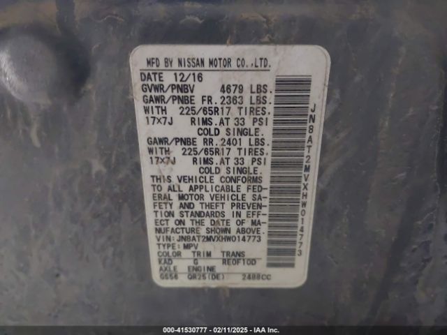 JN8AT2MVXHW014773 Nissan ROGUE SV