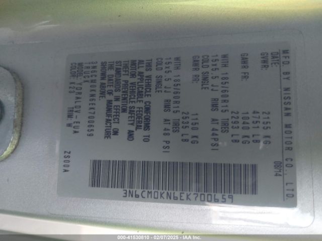 3N6CM0KN6EK700659 Nissan Nv200 S