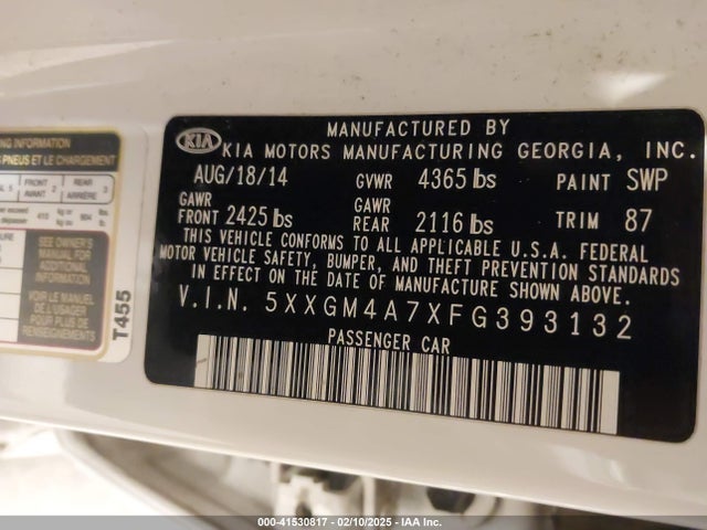 5XXGM4A7XFG393132 KIA Optima Lx