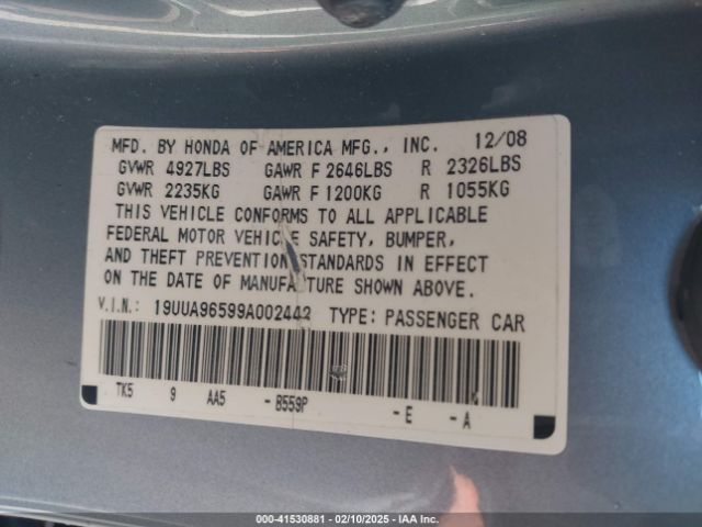 2009 ACURA TL 19UUA96599A002442 Photo 8