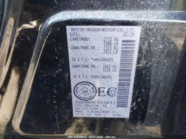 5N1DL0MM9KC555631 Infiniti Qx60 Luxe/pure