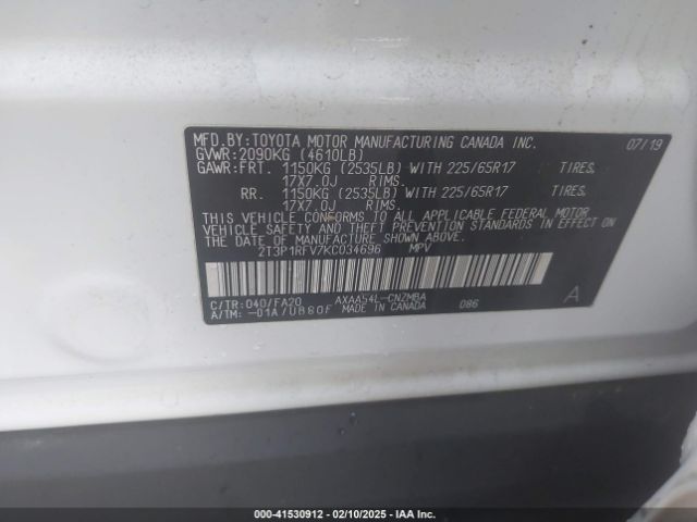2T3P1RFV7KC034696 Toyota Rav4 Xle
