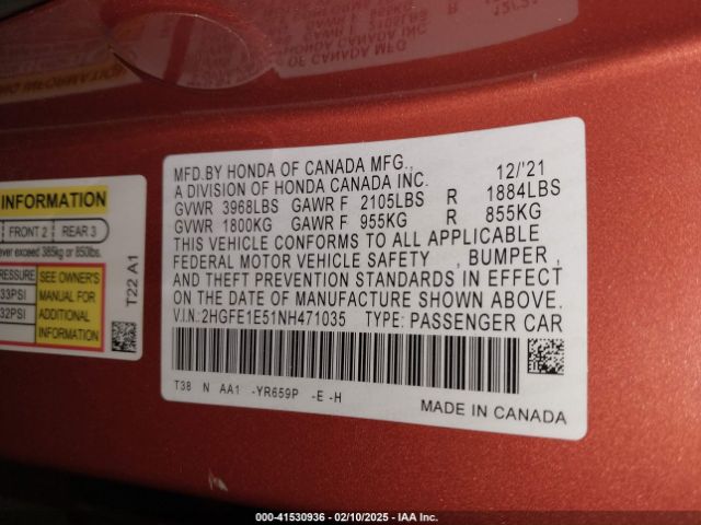 2HGFE1E51NH471035 Honda CIVIC SI SEDAN