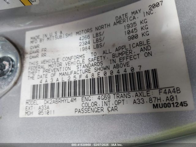 2008 MITSUBISHI ECLIPSE SPYDER 4A3AL25F48E004407 Photo 8