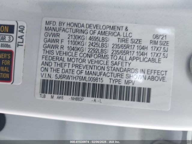 5J6RW1H76ML009815 Honda Cr-v 2wd Special Edition