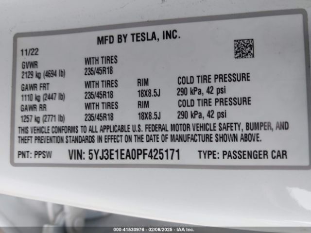 5YJ3E1EA0PF425171 Tesla Model 3 Rear-wheel Drive