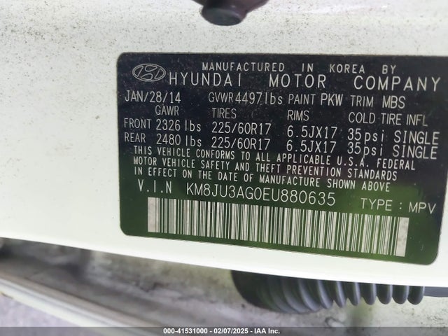 KM8JU3AG0EU880635 Hyundai TUCSON SE