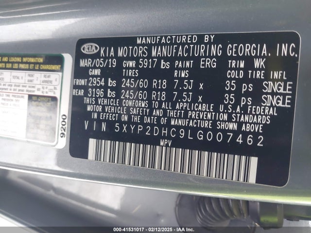 5XYP2DHC9LG007462 KIA Telluride Lx