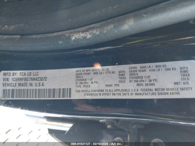 1C6RRFBG7NN423072 RAM 1500 Big Horn  4x4 6'4 Box