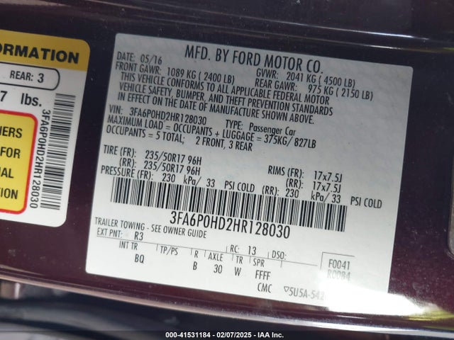 Ford FUSION SE 2017 3FA6P0HD2HR128030 Image 9