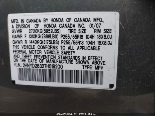 2007 ACURA MDX 2HNYD28327H519200 Photo 8