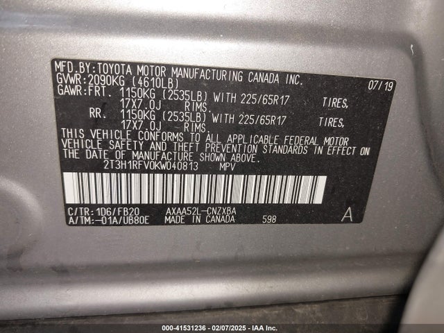Toyota RAV4 LE 2019 2T3H1RFV0KW040813 Image 9