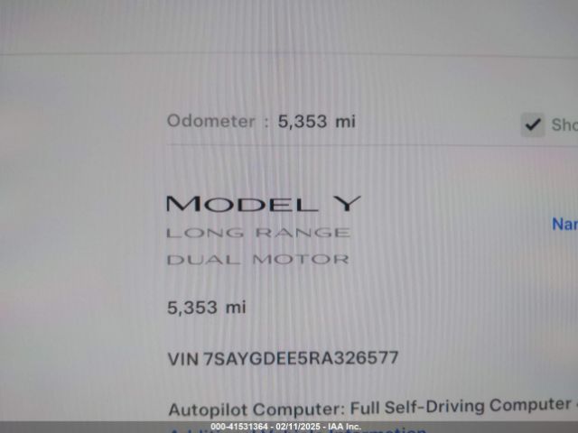 7SAYGDEE5RA326577 Tesla Model Y Long Range Dual Motor All-wheel Drive