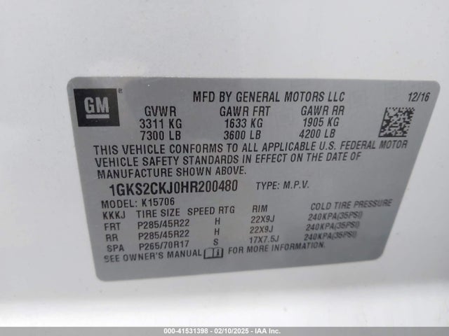 1GKS2CKJ0HR200480 GMC l86 - sidi: spark ignited direct injection, vvt: variable valve timing, afm, e85max, alum