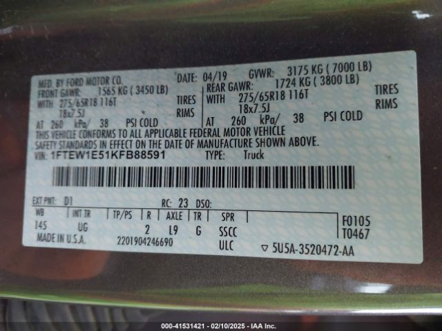 1FTEW1E51KFB88591 Ford F-150 Xlt