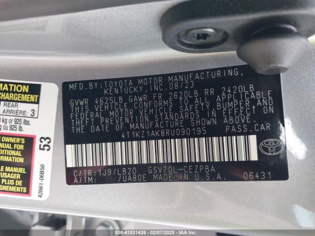 4T1KZ1AK8RU090195 Toyota Camry Xse V6