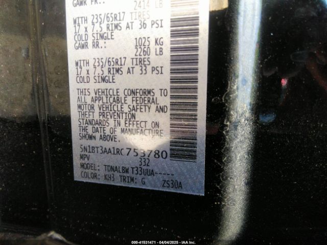 5N1BT3AA1RC753780 Nissan Rogue S Fwd