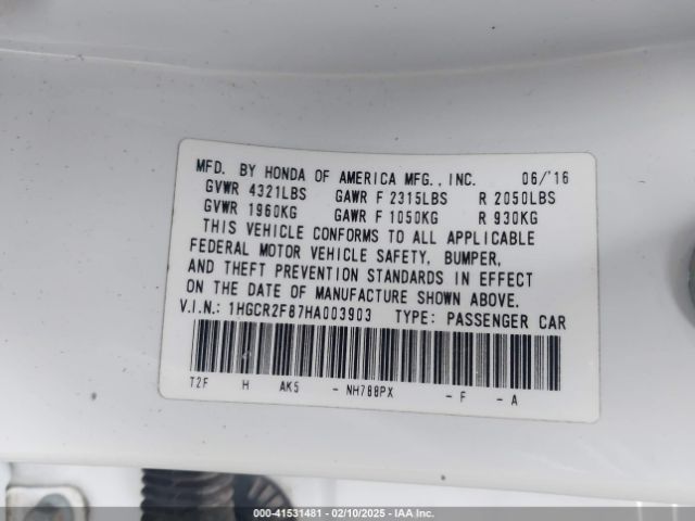 1HGCR2F87HA003903 Honda Accord Ex-l