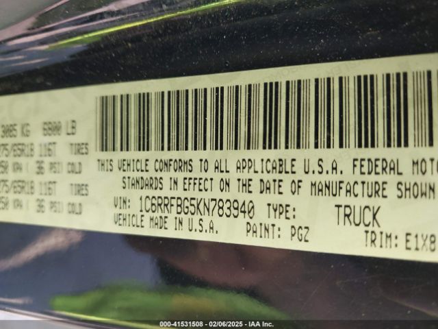 1C6RRFBG5KN783940 RAM 1500 Big Horn/lone Star  4x4 6'4 Box