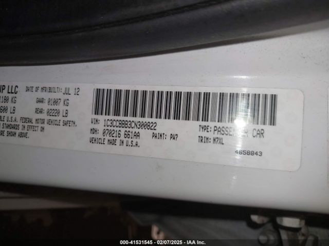 2012 CHRYSLER 200 1C3CCBBB3CN300822 Photo 8