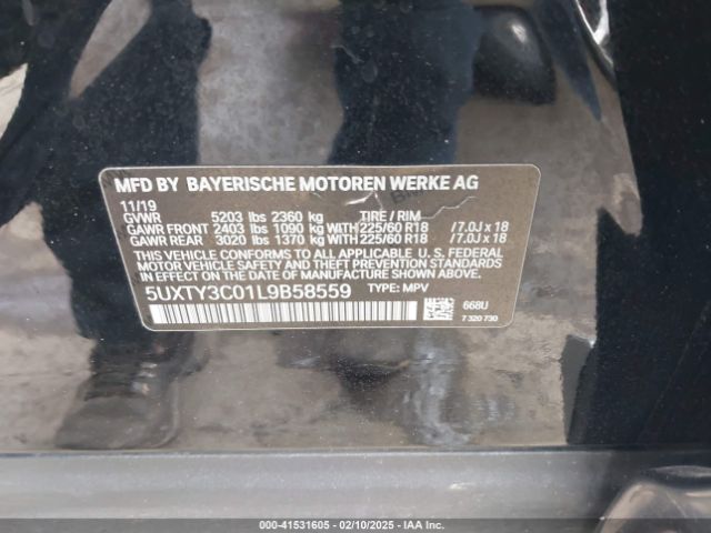5UXTY3C01L9B58559 BMW X3 Sdrive30i