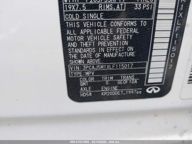 3PCAJ5M1XLF115017 Infiniti Qx50 Luxe