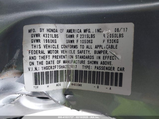 1HGCR2F75HA252417 Honda ACCORD EX
