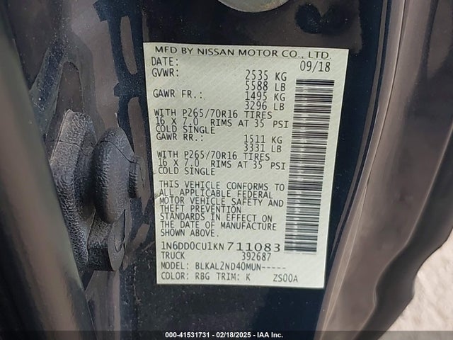 Nissan Frontier Sv 2019 1N6DD0CU1KN711083 Image 9